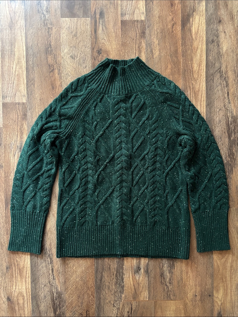 Talbots green speckled cable knit cotton blend fall cozy turtleneck sweater XS